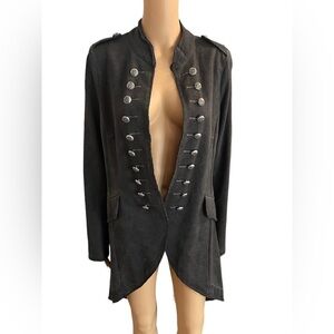 Adore long duster style knit fabric  coat gray silver decorative buttons Sz S